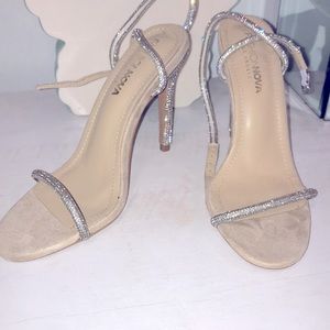 Diamond cross strap stilettos with diamond heel